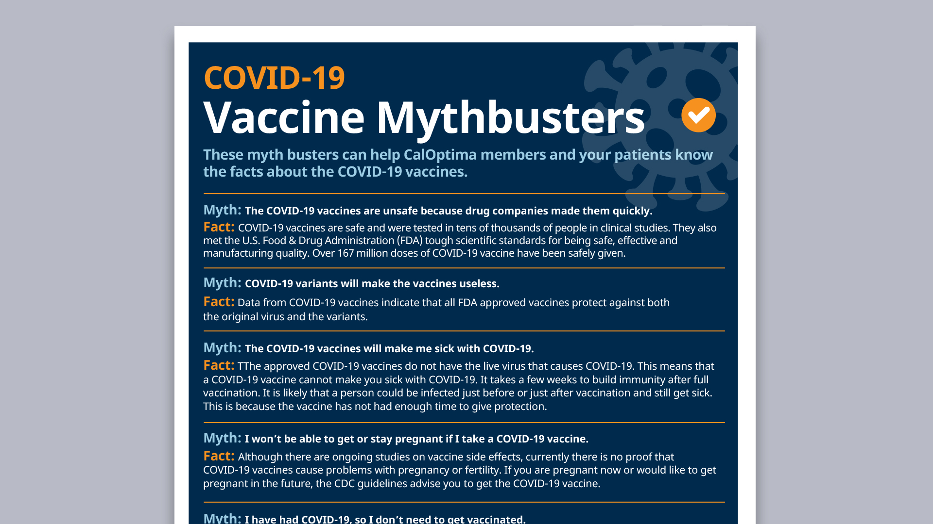 Vaccine Myth Buster Fact Sheet